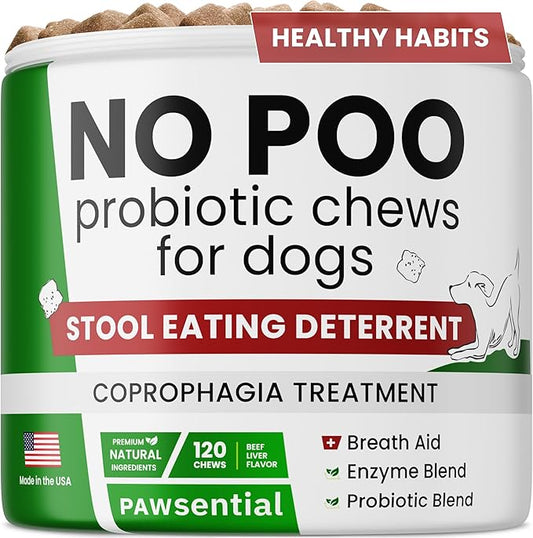 No Poo Chews for Dogs - Coprophagia & Stool Eating Deterrent with Probiotics, Digestive Enzymes & Breath Aid Support - Stop Dog Poop Eating - Made in USA - 120Ct (Beef Liver)