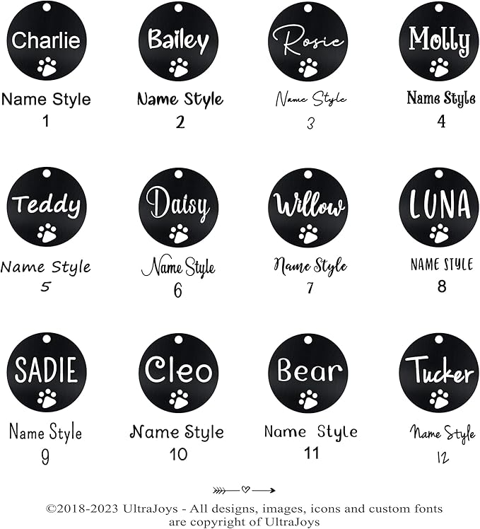 Ultra Joys Dog Tags Personalized for Pets - Hollow Paw Custom Pet ID Tag - Engraved Dog Tag for Small, Large Dogs - Small Round in Black
