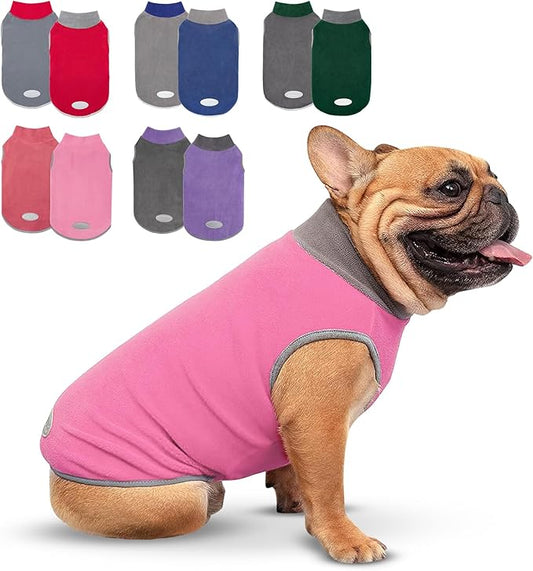 cyeollo 2 Pack Dog Sweaters for Small Dogs Lightweight Stretchy Fleece Vest Pullover Dog Sweatshirt with Reflective Stripe Pet Clothes Coats Size L Pink & Grey