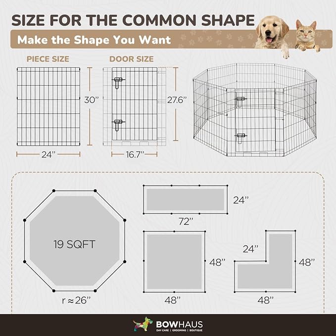 Foldable Outdoor/Indoor Pet Playpen with Gate, Available in 30 Inch Height Metal Portable Kennel, Heavy-Duty Exercise Fence Cage 8 Panels for Medium Dog, Animals