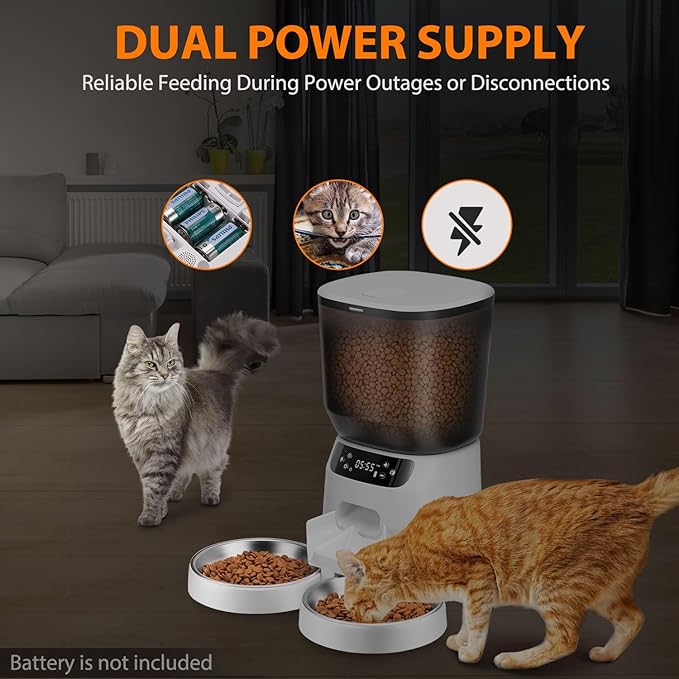 Automatic Cat Feeder and Water Fountain, 5L/20 Cups Timed Cat Dry Food Dispenser, 10s Meal Call, 20 Portions 6 Meals Per Day, 2L Cats Fountains for Drinking with Filter, Pet Feeder for Dog White