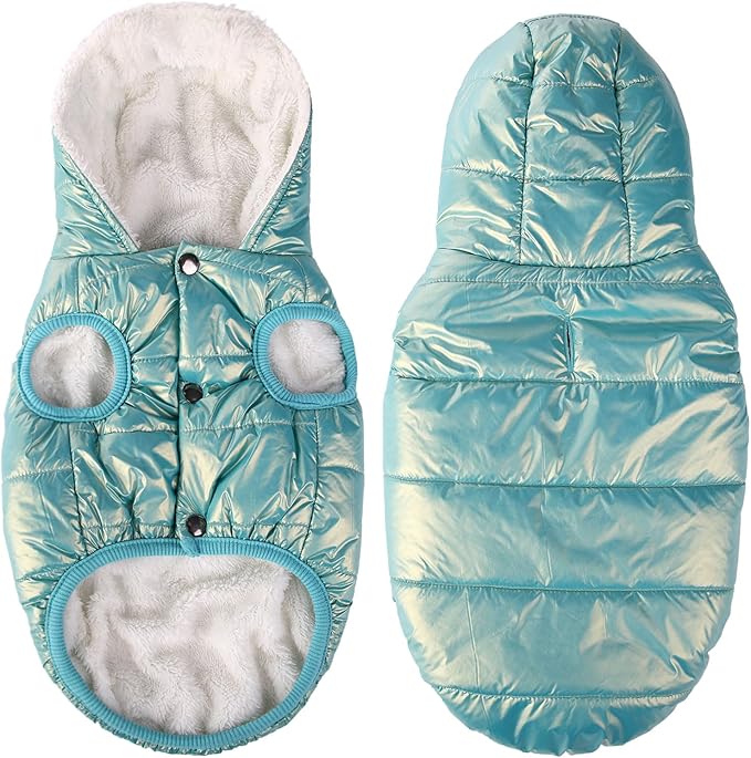 Fleece Hoodie, Windproof Waterproof Dog Coat, Winter Warm Jacket, Cold Weather Pet Apparel Clothes Vest for Small Medium Large Dogs (XL, Mintgreen)