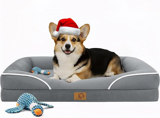 Homemate Dog Beds Large Sized Dog: 36x27 inch Orthopedic Large Dogs Bed XL Outdoor Pet Cat Bed Sofa Supplies with Toy Dogs Crate Pad Couch with Removable Washable Cover & Non-Slip Botton Light Grey