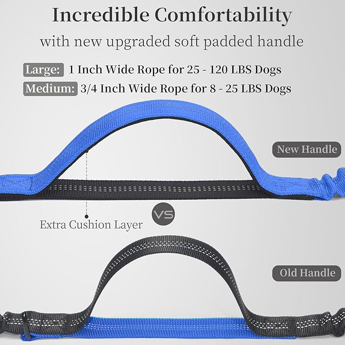 iYoShop Hands Free Dog Leash with Zipper Pouch, Dual Padded Handles and Durable Bungee for Walking, Jogging and Running Your Dog (Large, 25-120 lbs, Royal Blue)