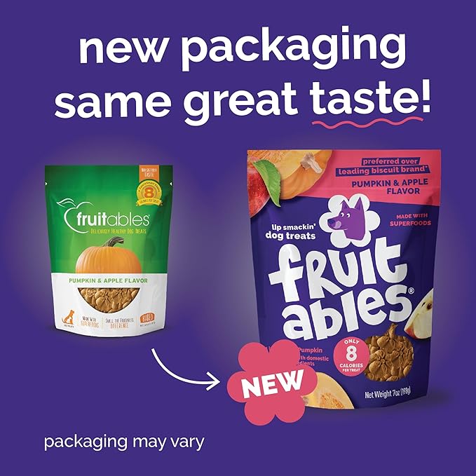 Fruitables Baked Dog Treats, Healthy Pumpkin Treat for Dogs, Low Calorie & Delicious, Free of Wheat, Corn and Soy, Made in The USA, Pumpkin and Apple Flavor, 20oz