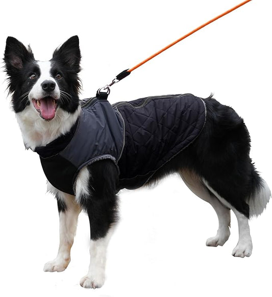 Warm Fleece Dog Coats for Large Dogs,D-Rings Waterproof Puppy Jacket for Cold Winter,Black XXXL