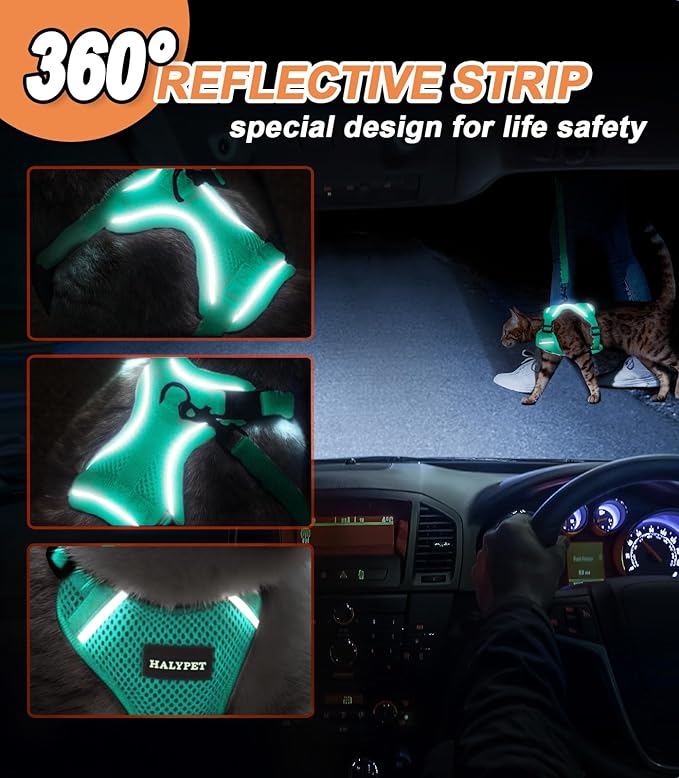 Halypet Cat Harness and Leash Set [ MAX Safety Third Generation ] Escape Proof Soft Adjustable Cat Leash Breathable Comfortable Vest Easy to Wear Kitten Harness for Outdoor Walking