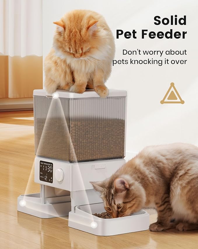oneisall Automatic Cat Feeder for 2 Cats, 20 Cups/5L Automatic Cat Food Dispenser for Small Pets Indoor, Timed Cat Feeder for Dry Food(White)