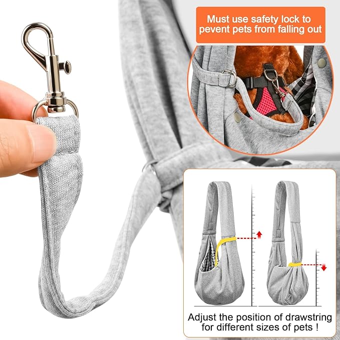 Tomkas Small Dog Sling Carrier - Zipper Pocket & Classic Strap - for 3-10 lbs Pets(Grey)