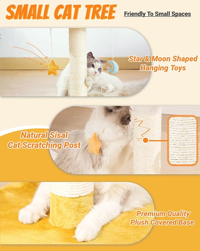 Happi N Pets Cloud Cat Tree, Cat Scratching Post with Bed, Small Cat Tree for Kittens, Cat Scratch Post with Cloud-Shaped Soft Perch & Cute Toys, Removeable Cover, Bonus Catnip