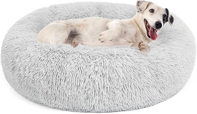 MIXJOY Orthopedic Dog Bed - Comfortable Donut Cuddler Round Bed - Ultra Soft Washable Dog & Cat Cushion (30'', Grey)