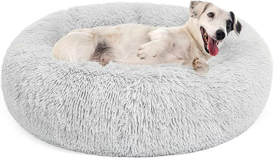 MIXJOY Orthopedic Dog Bed - Comfortable Donut Cuddler Round Bed - Ultra Soft Washable Dog & Cat Cushion (30'', Grey)