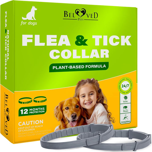 Natural Flea & Tick Repellent Collar for Dogs – Plant-Based, Waterproof, 6-Month Pest Protection – Adjustable, Safe (1 Pack, 2 Count)