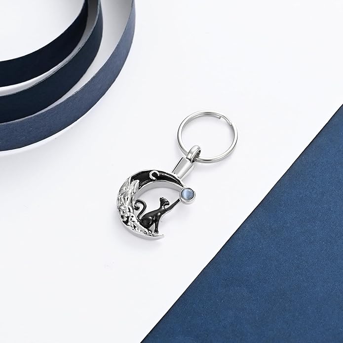constantlife Cat Moon Urn Necklace for Women Pet Cremation Jewelry for Ashes Stainless Steel Pendant Funeral Keepsake Loved Ones Memorial Gift