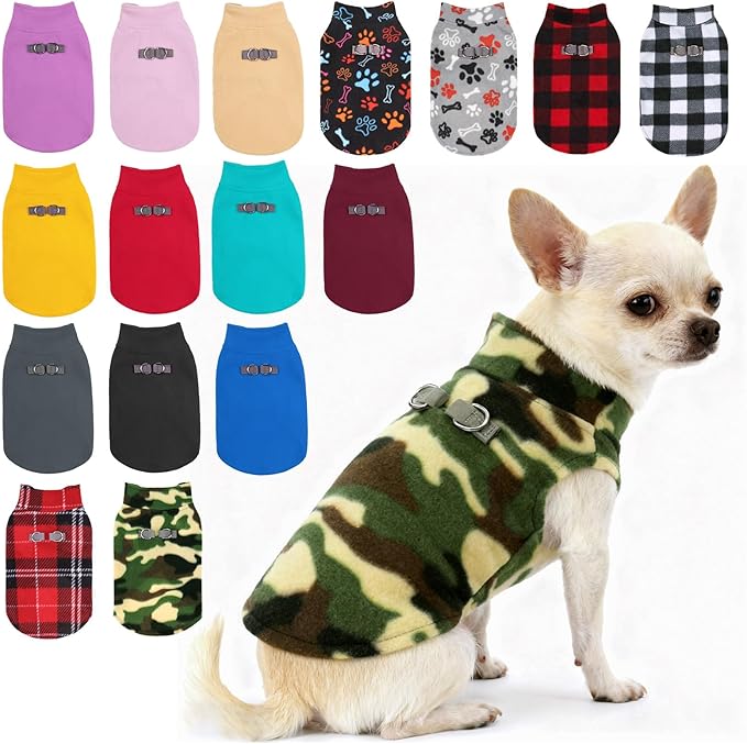 BEAUTYZOO Dog Fleece Vest Sweater Winter Jacket for Small and Medium Dogs with D-Ring Leash Cold Weather Coat Hoodie for XS S M Dogs Boy or Girls, Army Green M