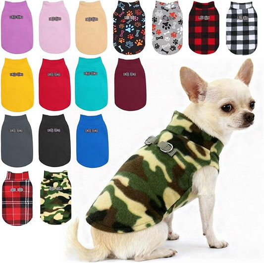 BEAUTYZOO Dog Fleece Vest Sweater Winter Jacket for Small and Medium Dogs with D-Ring Leash Cold Weather Coat Hoodie for XS S M Dogs Boy or Girls, Army Green M