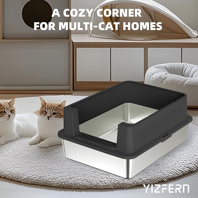 Stainless Steel Litter Box - 28" Extra Large XXXL Cat Litter Box with High Sides, Non-Sticky & Anti-Leakage for Big Cats/Multiple Cats, Includes Heavy Duty Metal Scoop (Black)