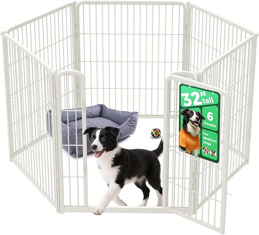 FXW Homeplus Unleashed Indoor Dog Playpen - Stress-Free and Safe Play, Heavy Duty 32 Inch 6 Panels Dog Pen for Small and Medium Dogs, White│Patented