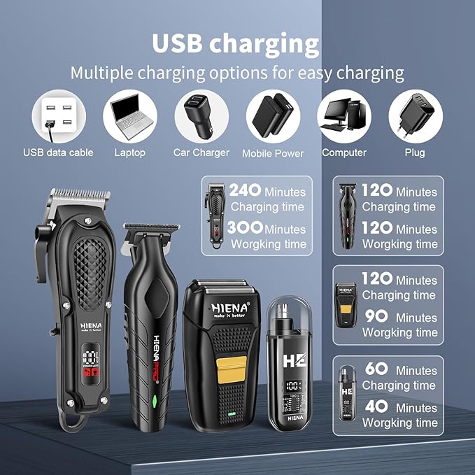 Professional Hair Clipper Set for Men, Cordless Barber Clippers Set and Trimmer Kit, Electric Beard Trimmer & Nose Trimmer Kit, Foil Shaver & Men's Facial Grooming Tool Kit, Gifts for Men