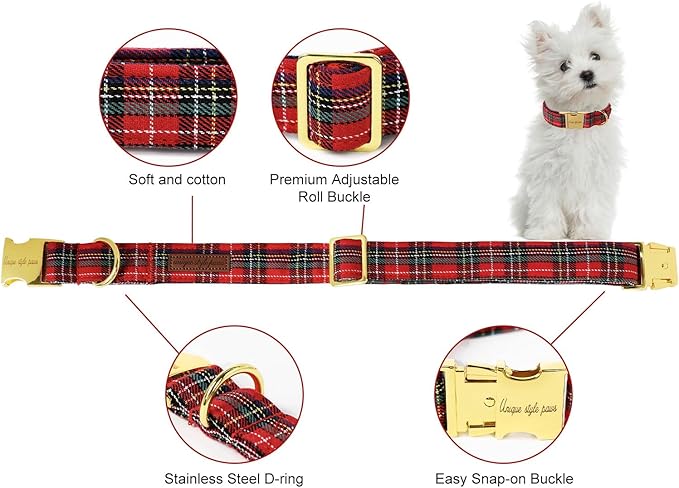 Unique style paws Dog Collar Scottish Plaid Black Red Metal Buckle Durable Puppy Collar Christmas for Small Medium Large Boys Girls Dogs
