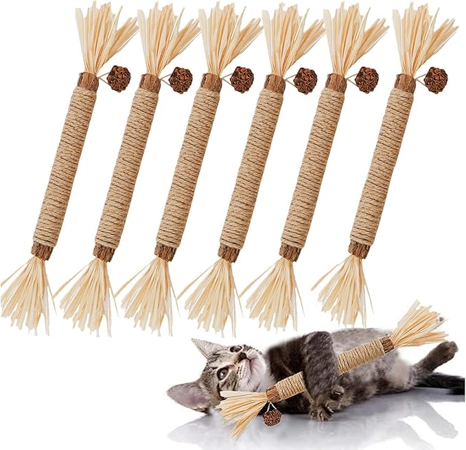 Cat Toys,6PCS Kitten Toys for Indoor Cats Catnip Toy for Chewing Silvervine Stick for Cleaning Teeth Kitty Dental Treat Interactive Toy Kitty Snack Self Play Wand Cat Mint Lick