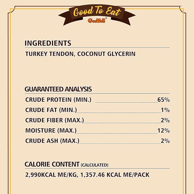 Gootoe Turkey Tendon Dog Treats, Strips 1 lb, USA-Sourced Turkey Tendon, Natural Snack, Premium Puppy Chews, Hypoallergenic, Rawhide Free, Reseal Value Bag, Size for Small Dogs