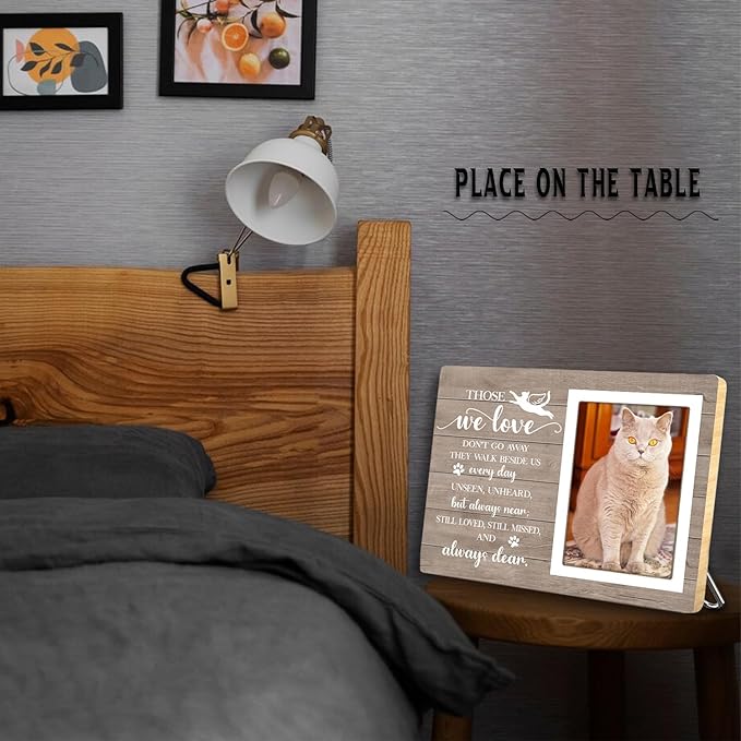 Cat Picture Frame, Cat Memorial Wooden Photo Frame, Pet Remembrance Gift, Sympathy Gift for Pet Owner, Cat Memorial Gifts for Loss of Cat, The Best Angels Have Wings and Whiskers