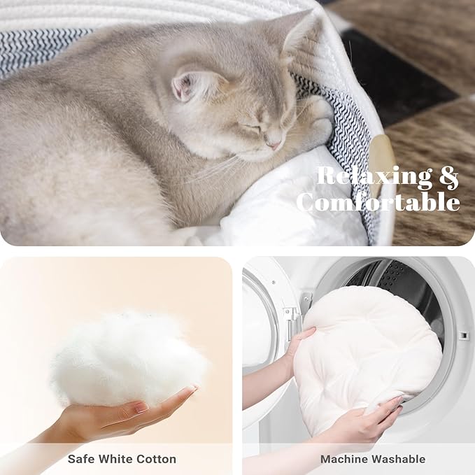 CHEERHOME PETS Cat Bed Basket with Cushion, Cute Pet Bed for Indoor Cats Couch, Kitten Bed for Medium and Large Cat, All Season Universal (Grey)