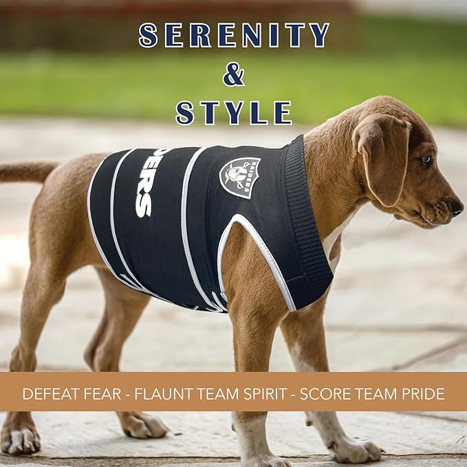 NFL LAS VEGAS RAIDERS Dog Anxiety Shirt Calming Soothing Solution Vest, for Dogs & Cats with Anxiety, Fears, Fireworks, Loud Noises, Dark, Lonely Keeps Dogs Calm Feeling Safe, Relaxing Jacket, X-Small