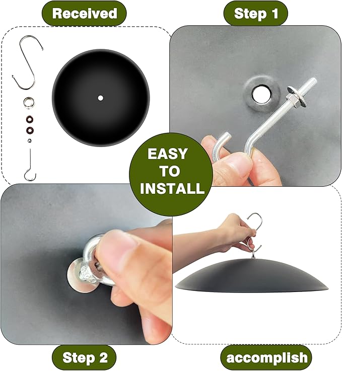 13" Bird Feeder Rain Guard, Hummingbird Feeder Shade Dome Cover, Hanging Baffle for Bird Feeder Pole (Black), 2 Pack