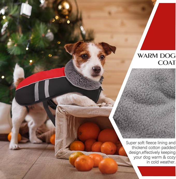 QBLEEV Warm Dog Coat Reflective Dog Winter Jacket, Waterproof Windproof Dog Turtleneck Clothes for Cold Weather, Fleece Dog Snowsuit Christmas Dog Vest Pet Apparel for Small Medium Large Dogs XL