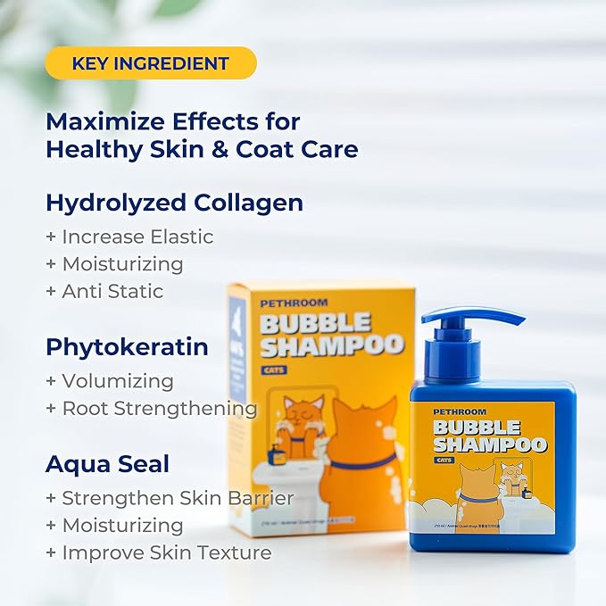 [PETHROOM] Premium Cat Silky Shampoo & Conditioning | Strengthen Skin Barrier, Hypoallergenic, Tear-Free, Fragrance-Free, Deep-Cleansing, Itch Relief, Moisturizing, Remove Odors