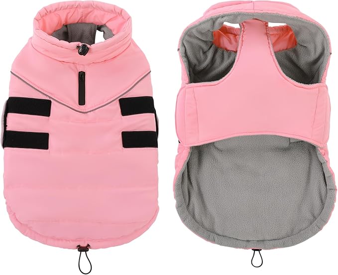 Peferhouse Dog Warm Winter Coats for Large Dogs Female, Dog Cold Weather Coat Dog Windproof Reflective Jacket with Harness Hole Thick Dog Vest Jacket Pink 2XL