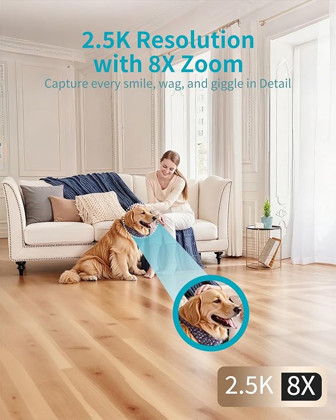 VIMTAG 2.5K Indoor Camera, 360° Pet Camera, 5G/2.4G WiFi Baby Monitor with Phone App, Speaker for Dog Cat Home Security, Motion Tracking, Free AI Detection & Alarm, Night Vision, SD/Cloud Storage