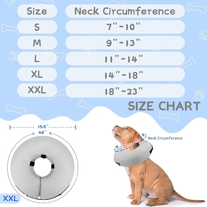 Supet Inflatable Dog Cone Collar Alternative After Surgery, Dog Neck Donut Collar Recovery E Collar for Neuter, Soft Pet Cone for Small Medium Large Dogs