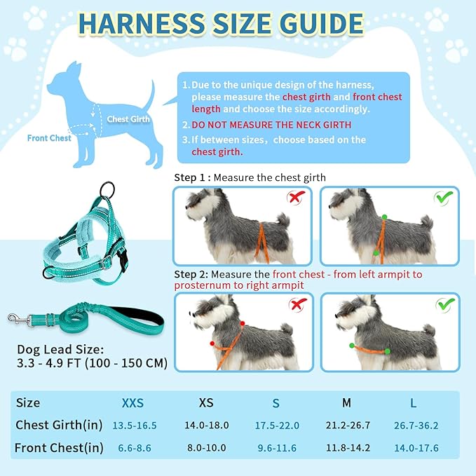 SlowTon No Pull Small Dog Harness and Leash Set, Puppy Soft Vest Harness Neck & Chest Adjustable, Reflective Lightweight Harness & Anti-Twist Pet Lead Combo for Small Medium Dogs(BL-Front Clip,XXS)