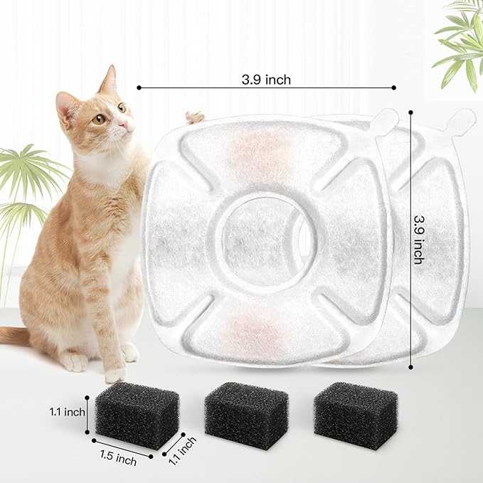 16 Pcs Cat Fountain Replacement Filters 8 Pack Cat Water Fountain Replacement Filters with 8 Pack Pre-Filter Sponges, Pet Fountain Filter Fit for 95oz/2.8L Automatic Pet Fountain Cat Water Fountain