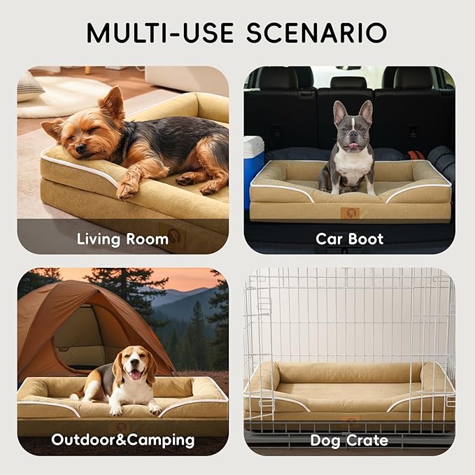 Homemate Dog Bed for Extra Large Dog: 48x35 inch Orthopedic Large Dogs Bed XXL Outdoor Pet Cat Bed Sofa Supplies with Toy Dogs Crate Pad Couch with Removable Washable Cover & Non-Slip Botton Brown
