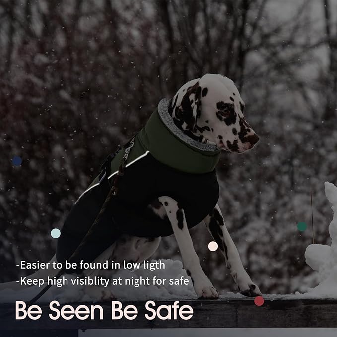IECOii Extra Warm Reflective Dog Jacket Winter Coat with Buckle - Fleece Turtleneck for Small to Extra Large Dogs in Cold Weather