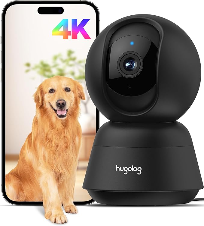 Hugolog 4K 8MP Indoor Pan/Tilt Security Camera with Auto-Focus,Ideal for Baby Monitor/Pet Camera/Home Security,Starlight Color Night Vision,Human/Pet AI,Two-Way Audio,US Cloud,Compatible with Alexa