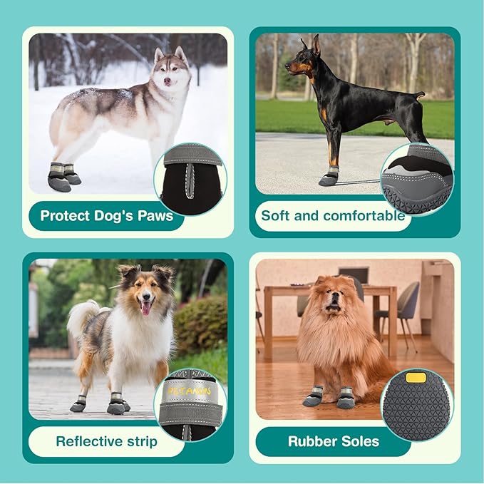 Dog Shoes for Large Dogs, Medium Dog Boots & Paw Protectors for Winter Snow, Waterproof Dog Booties for Hot Pavement, Hardwood Floors, for Rainy Black Size 4