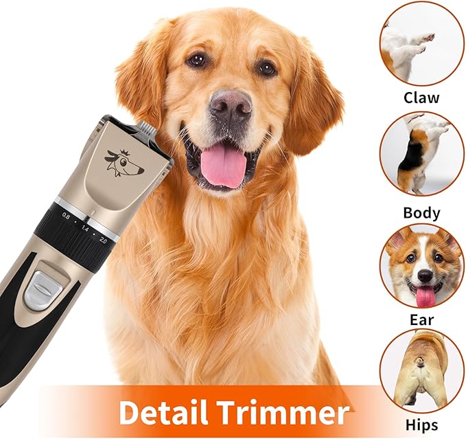 Aovdy Dog Clippers Grooming Kit Dog Shaver Clippers Hair and Paw Electric Cleaning Hair Clippers Set for Dogs Cats Rabbit (Gold, Scissor Set+Foot Shaving Blade)