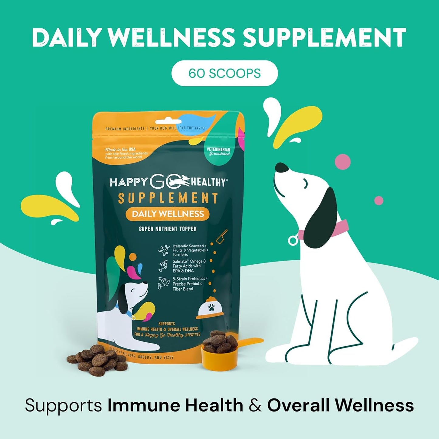 Daily Wellness Supplements for Dogs | Probiotic & Prebiotic Benefits with Fish Oil & Seaweed to Keep Your Dog Beaming All Day Long | All Breeds and Sizes | 60 Count