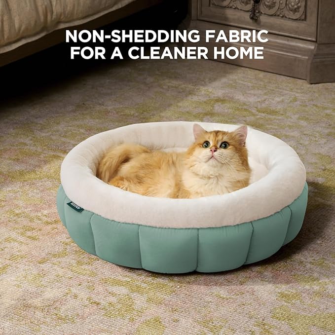 BALANCE Cat Beds for Indoor Cats, Washable Round Cat Bed, Cute Kitten Bed with Anti-Slip Bottom for Kitty and Puppy, 23 Inches, Granite Green