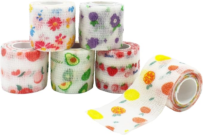 Vet Tape wrap, wrap Bandage 2 inch 6 Rolls,Adhesive wrap Bandage for The Person or The Pets (cat,Dogs,Horse and Other Animal) who was injure or Have Wounds (Fruits 6pcs) Vukayo001