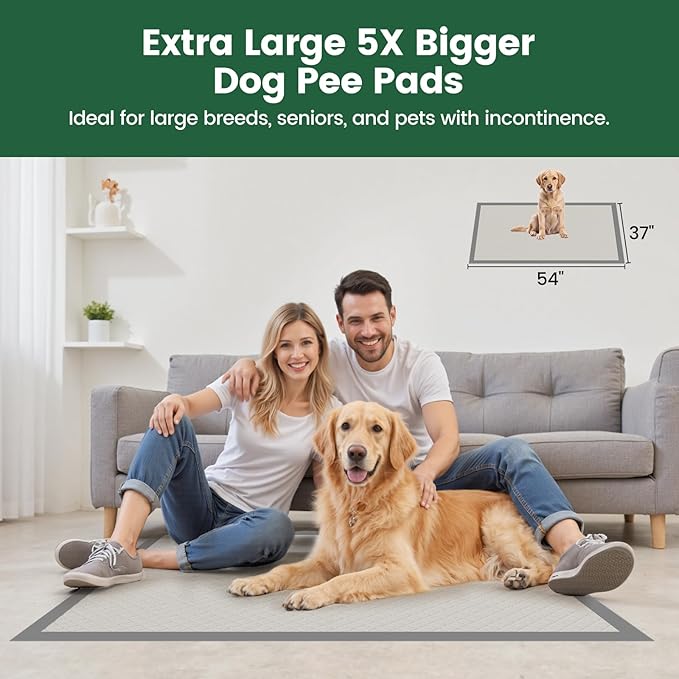 Gardner Pet 5XL 37"x54" Dog Pee Pads Extra Large, Super Absorbent & Leak-Proof Dog Potty Training Pads, Nop-Slip Bottom Puppy Pads, 50 Count Grey