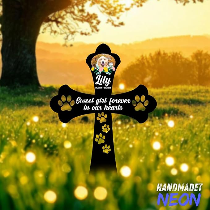 Personalized Dog Memorial Cross Garden Stake with Photo, Custom Picture UV Printed Metal Grave Marker, Image in Loving Memory Outdoor Decor Pet Loss Sympathy Gifts for Dogs Lover