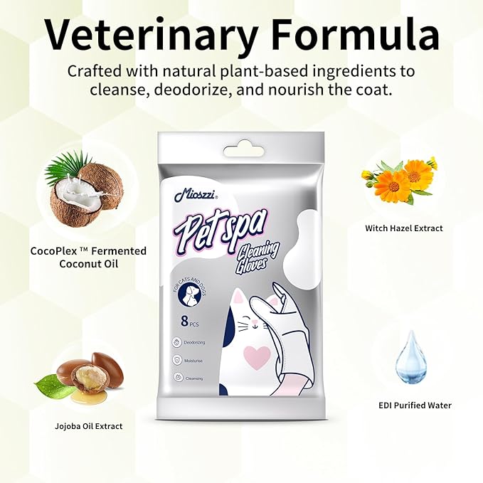MIOSSZI 40 pcs Pet Gloves Wipes for Dogs & Cats Wipes Cleaning Deodorizing, Hypoallergenic, No-Rinse Pet Grooming Wipes Unscented Extra Thick Bathing Wipes for Pet Dry Cleaning Daily Care and Travel
