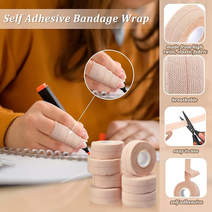 Tondiamo 8 Rolls Elastic Adhesive Bandage Tape Medical Bandage Wrap Athletic Sports Tape Flexible Stretch Skin Bandages Strips for Ankle, Knee, Wrist Sprains Animal Pets(1 Inch X 5 Yard)