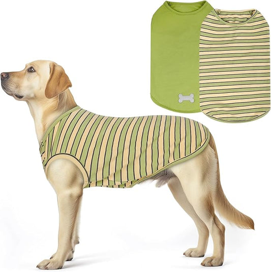 KYEESE 2Pack Dog Shirts Striped T Shirt for Medium Dogs Boy Lightweight Sleeveless Vest Cotton Tank Top Clothes, XX-Large,Green+Striped